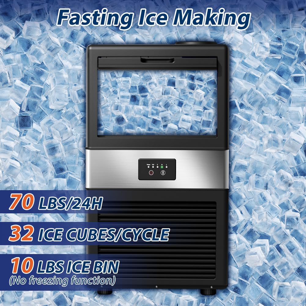 Lifeplus Ice Maker Commercial - 80lbs/24h Ice Machine 32 Ice Cubes In 11-20 Minutes, Freestanding Cabinet Ice Maker With 13 Lbs Storage Bin, 2 Ways Add Water For Bar Home Office Restaurant on Fridge.com - View 2