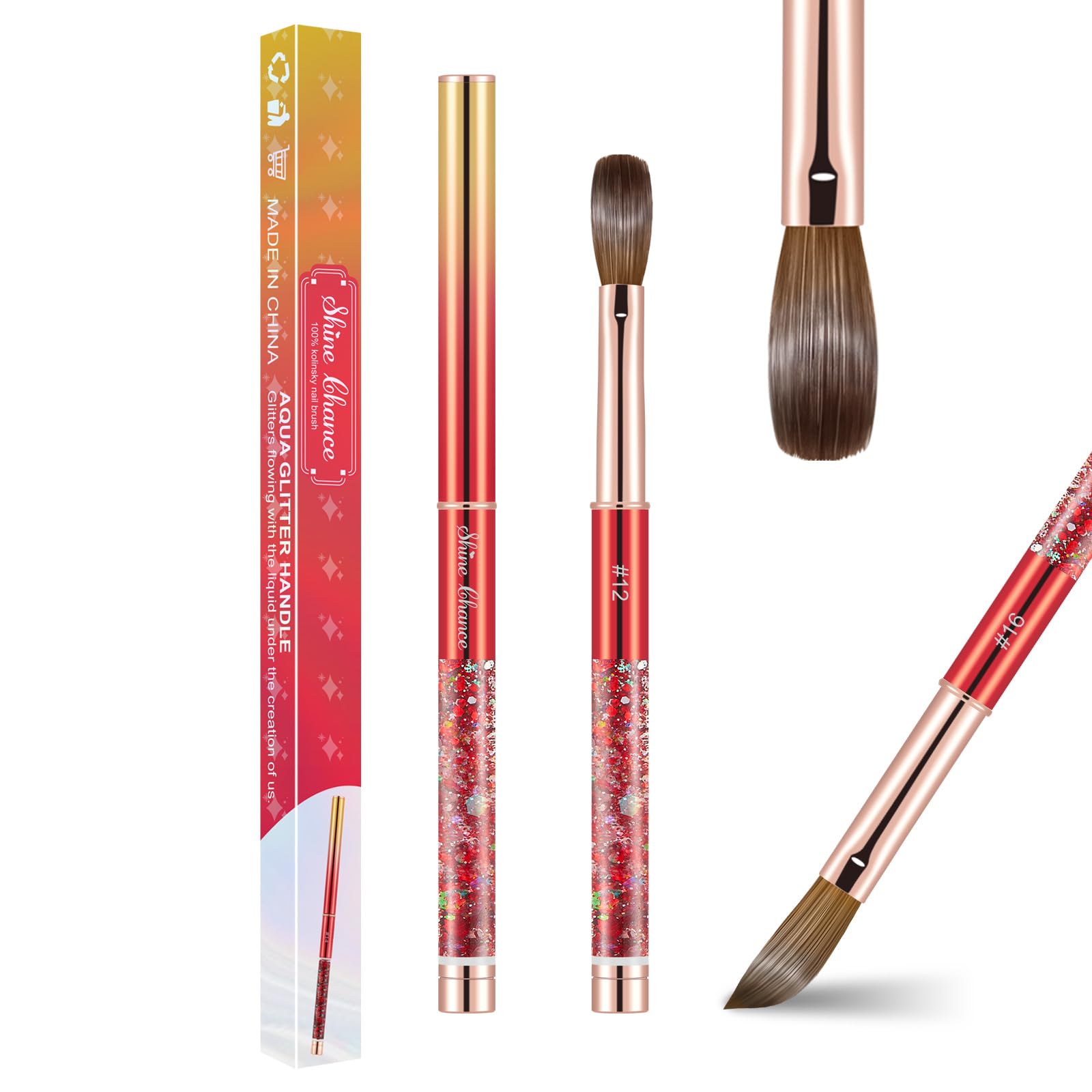 Acrylic Nail Brush Size 12, 100% Real Kolinsky Nail Brush for Acrylic Powder Application, Handmade Women Manicure Nail Extension Tool for Professional