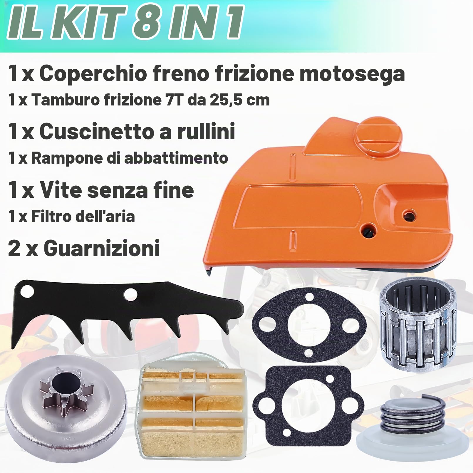 Adefol Coperchio Frizione Freno Kit per Husqvarna 445 450 con Tamburo Frizione .325" 7T Ingranaggio a Vite Senza fine Filtro dell'Aria Cuscinetto ad Aghi Guarnizione per 544097902, 578097901