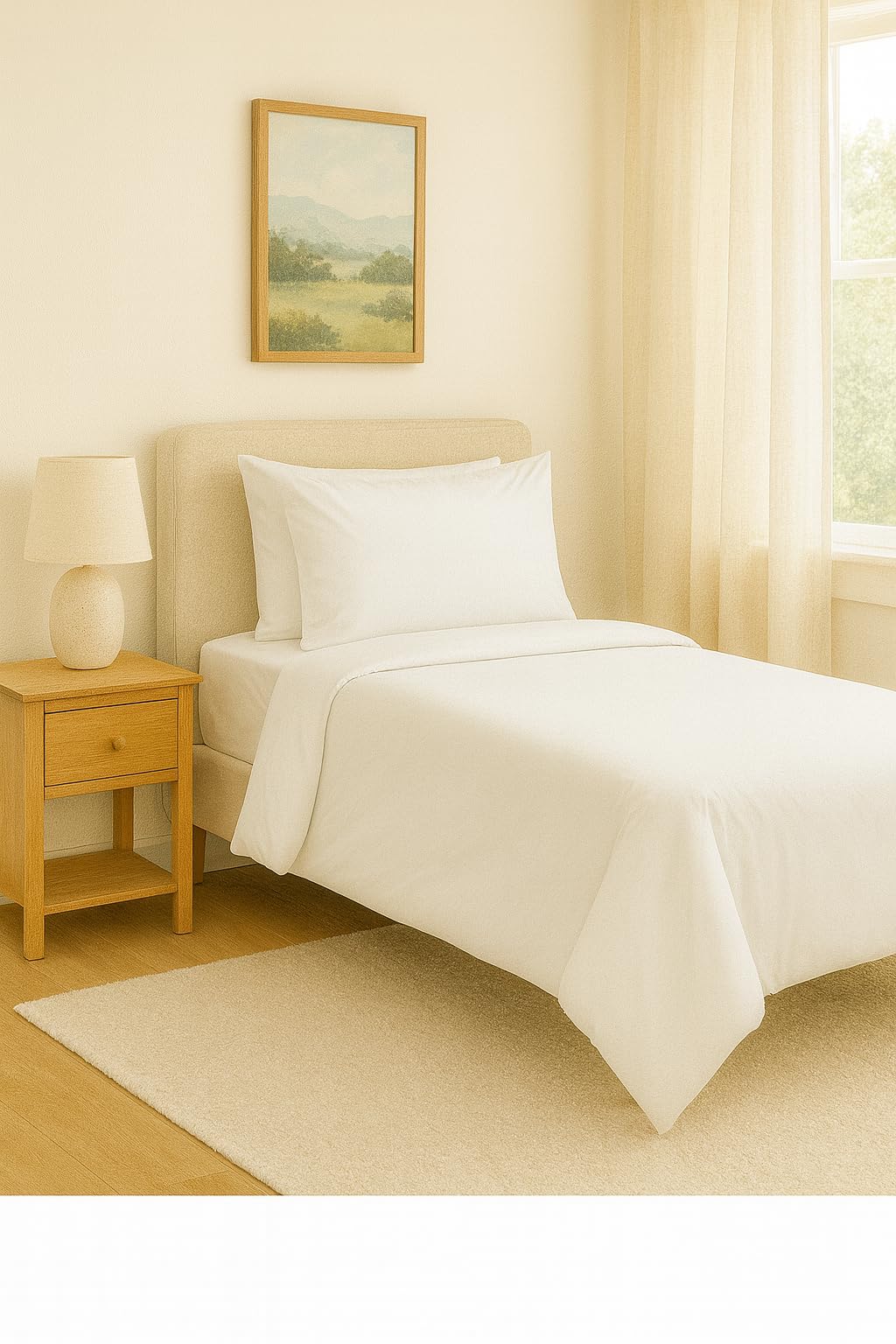 ComfortCare Flame Retardant Bed Linen set, Single size, inc Duvet Cover, Fitted sheet and Pillowcase pair (White)