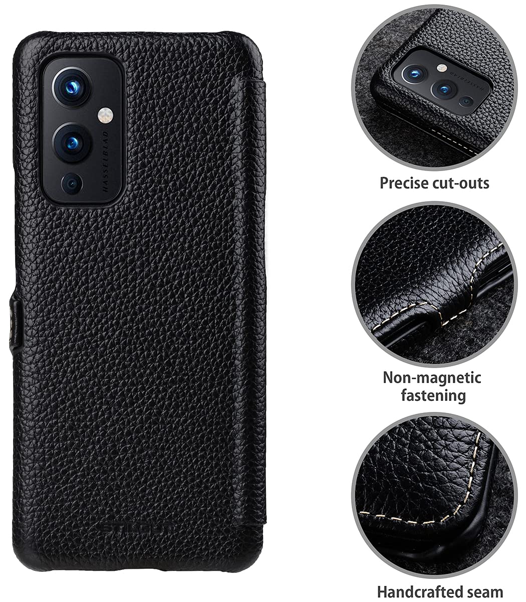 STILGUT Book Case Compatible with OnePlus 9 Leather Case with Clip Closure, Leather Case, Flip Case, Mobile Phone Case - Black - Image 2