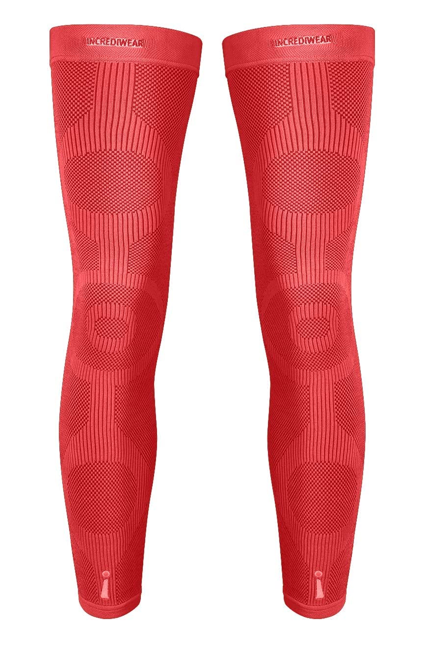 Incrediwear Leg Sleeve 2pk – Full Length Long Leg Sleeve for Leg Pain Relief &amp; Leg Muscle Recovery, Helps Reduce Swelling &amp; Inflammation, Promotes Circulation for Men &amp; Women (Red, Large)