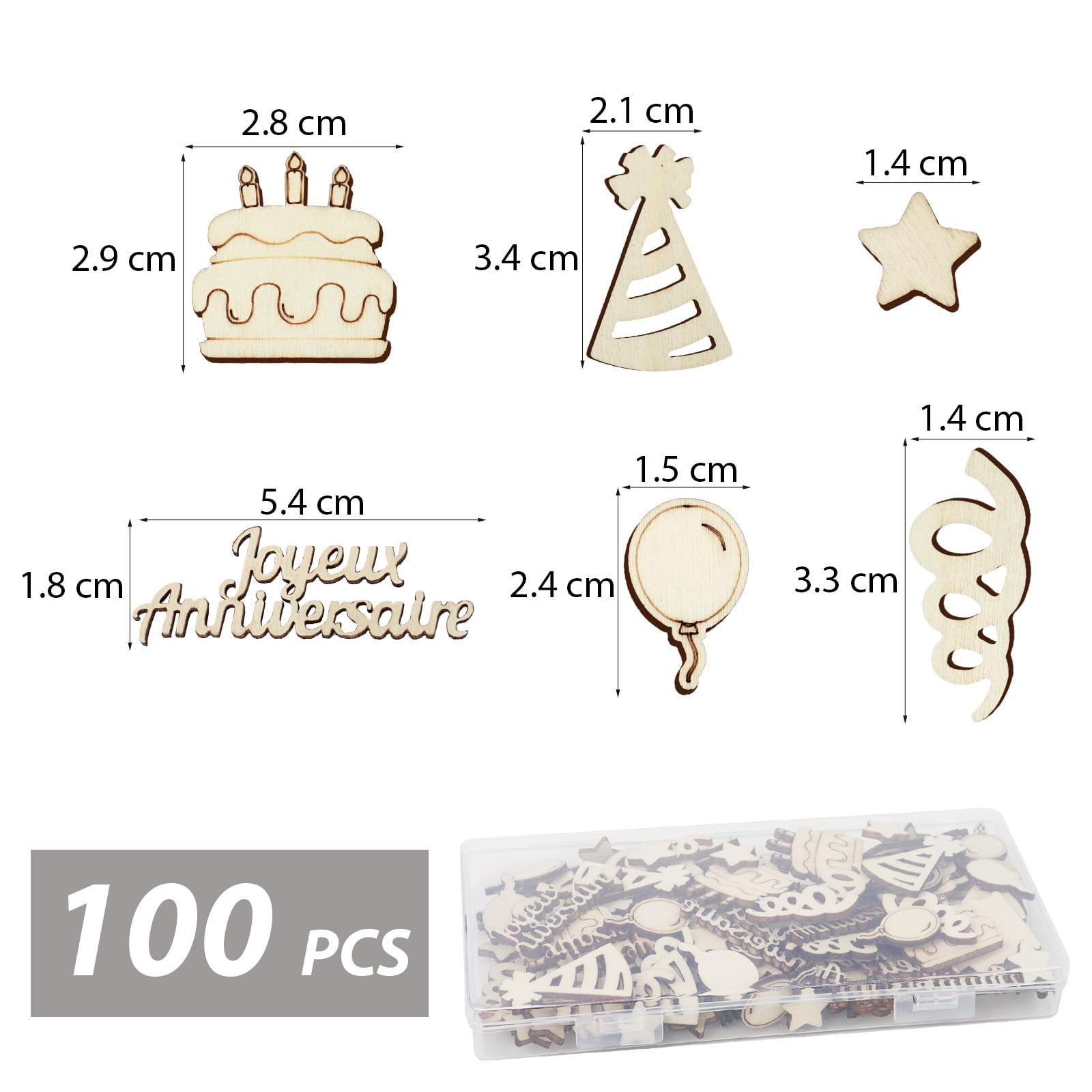 100 Pieces Happy Birthday Wooden Confetti with Box Decoration Table Confetti Balloon Star DIY Cards Crafts