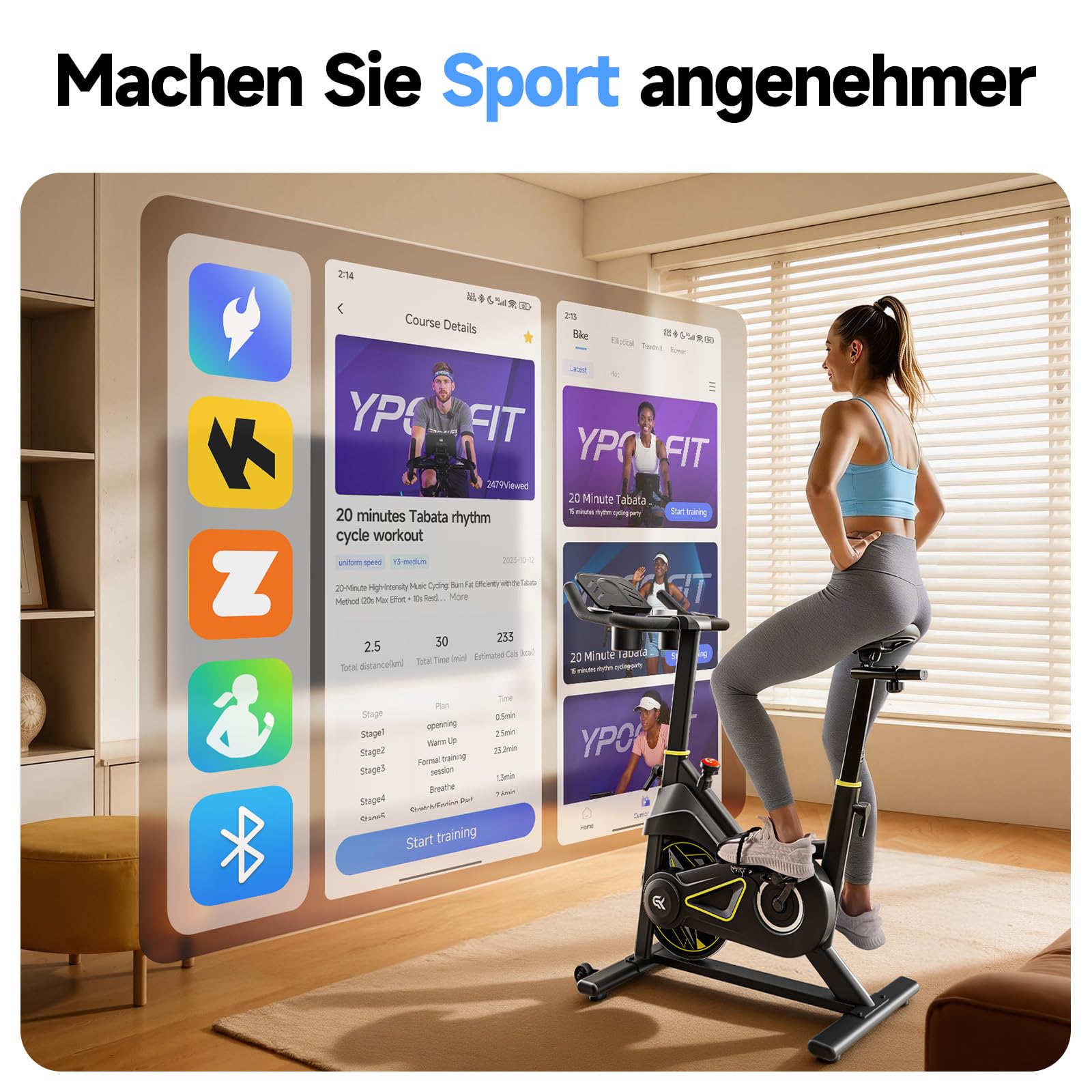 YPOO X3 Ergometer Heimtrainer Fahrrad - Leises Indoor Cycling Bike mit Magnetwiderstand (0-100%), App-Steuerung, 136kg Belastbarkeit, Fitnessbike für Zuhause mit Tablet-Halterung & bequemem Sitz