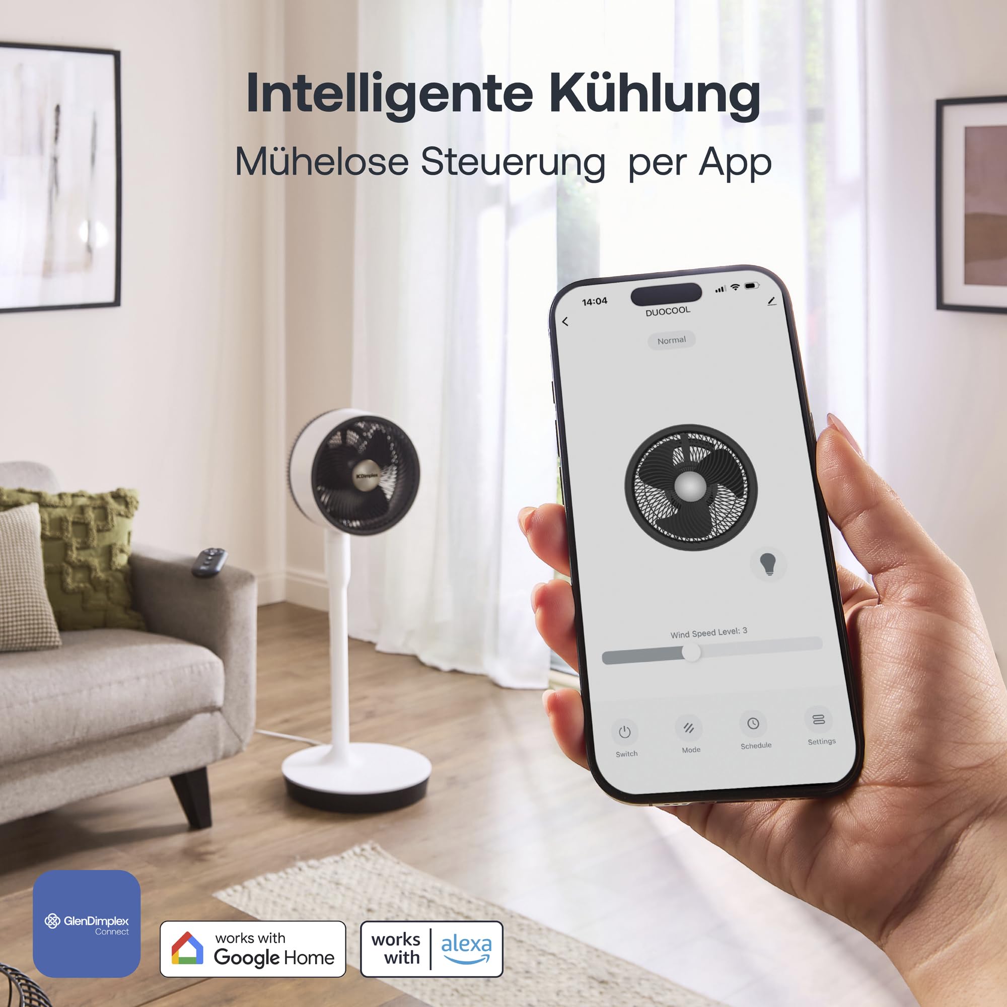 DIMPLEX DUOCOOL Smart 2-in-1 Ventilator Stand- & Tischventilator 5 Geschwindigkeitsstufen Turbo 20m Reichweite 36dB App Google Home Alexa Fernbedienung
