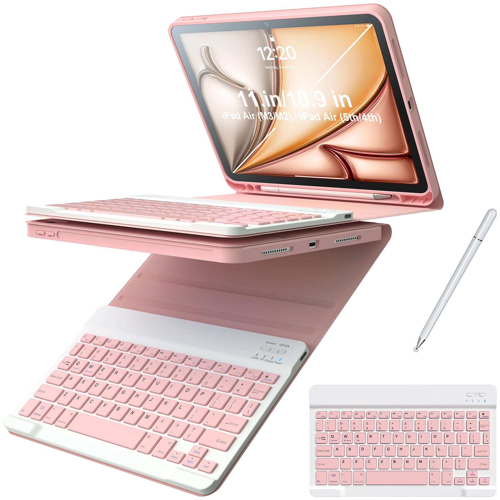 GETFRST for IPad Air 11 inch Case with Keyboard with Stylus Pen Compatible with Air 4th 5th with Detachable Keyboard, Pen Holder with Split Protective Cover, Suitable for M3, M2(2025 2024) Pink
