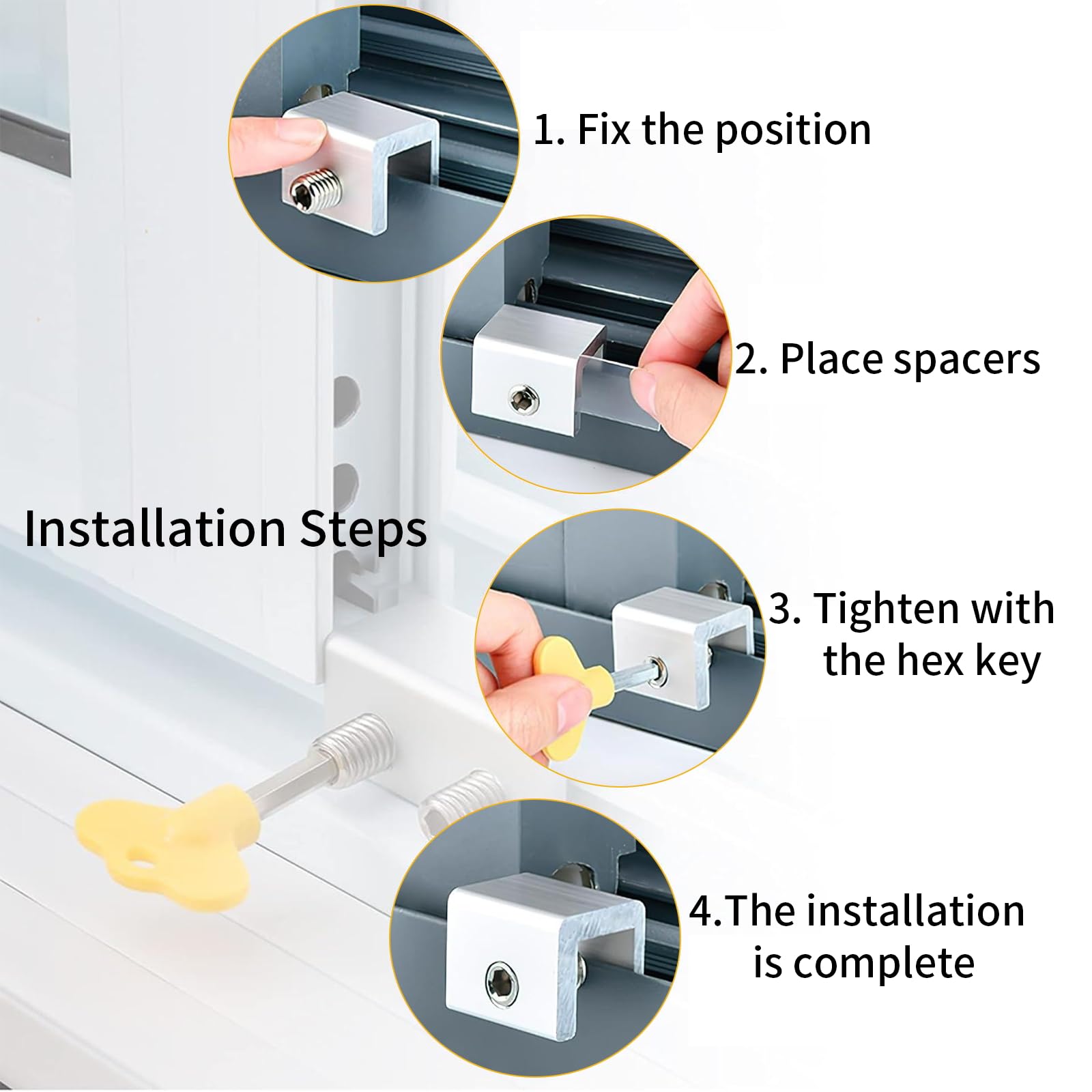 Window Locks,10 Sets Sliding Window Locks with Key,No-Drill Install, Aluminum Window Stopper Lock for Burglar Proof for Home — Amazon image 4