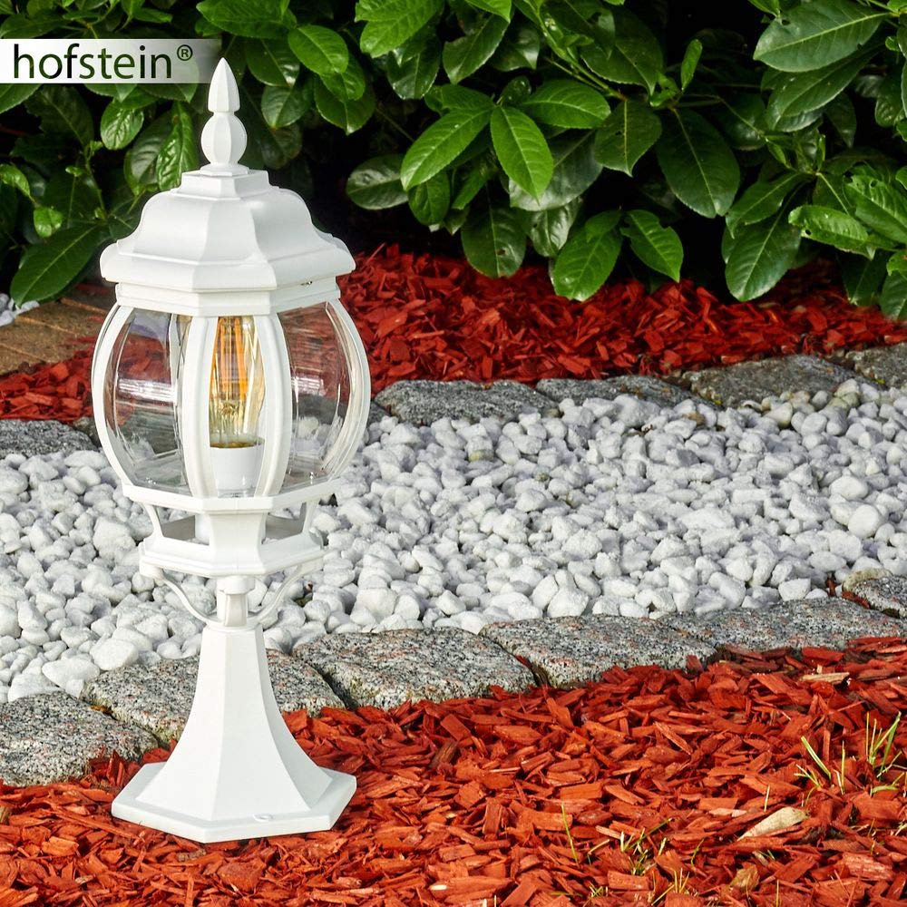 Lampa zewnętrzna Lentua, podstawa w stylu antycznym, odlew aluminiowy w kolorze białym z tarczami z tworzywa sztucznego, oświetlenie ścieżki 50cm, E27, IP44, bez żarówek