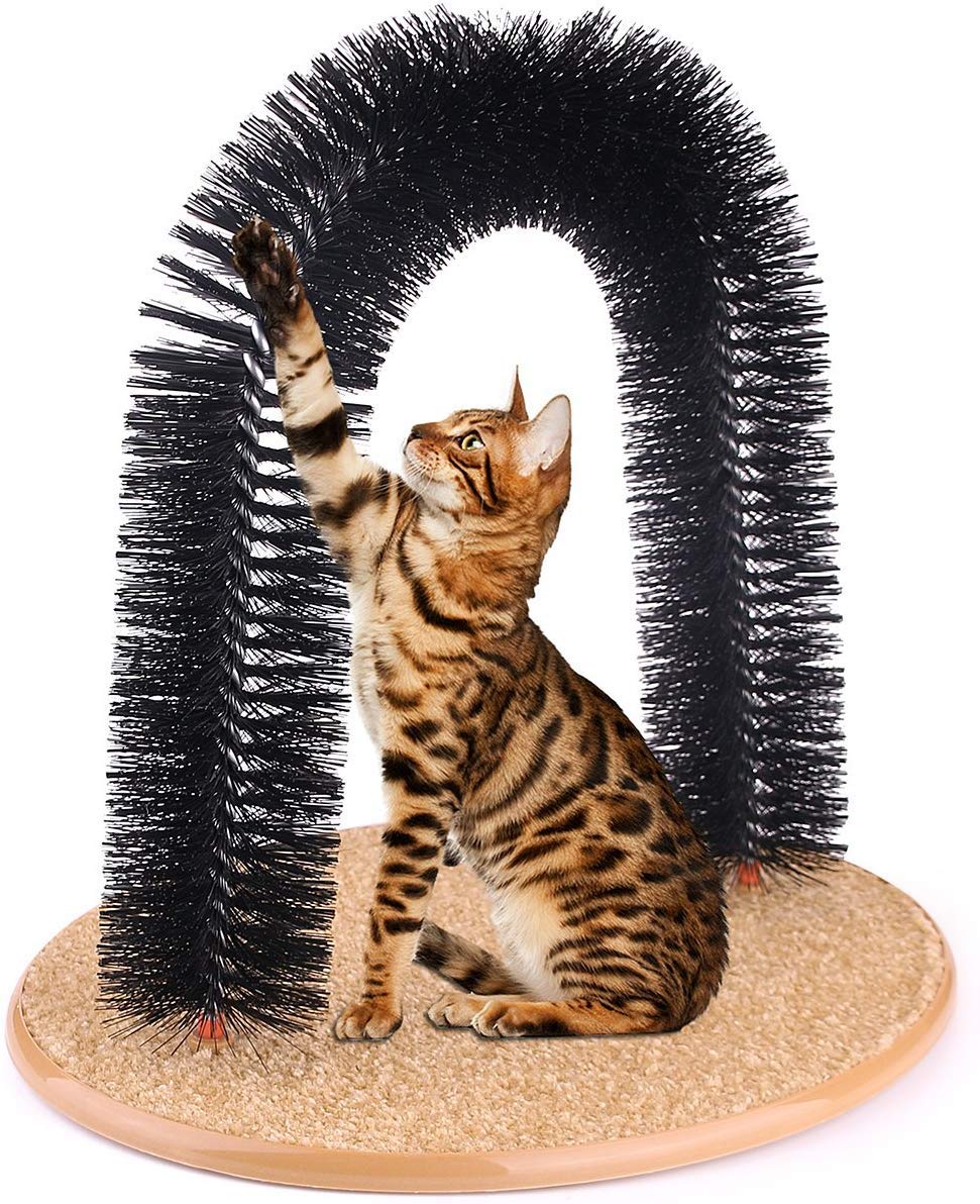 24x7 eMall Cat Arch Self Groomer Massager Groom Toy Dog Brushes Pet Puppy Cat Scratcher Toys Fur Grooming Cat Toy Brush Controls Shedding with Scratch Pad and Catnip Interactive Kitten Toys 12 Inches 4