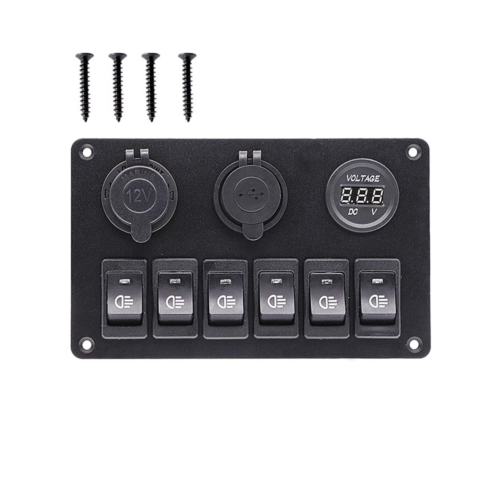 6-krotny panel przełączników, do gniazda zasilania 12 V, ładowarki USB, 3,1 A, cyfrowy woltomierz, przełącznik kołyskowy, sterowanie samochodem, łodzią, kamperem, kempingową