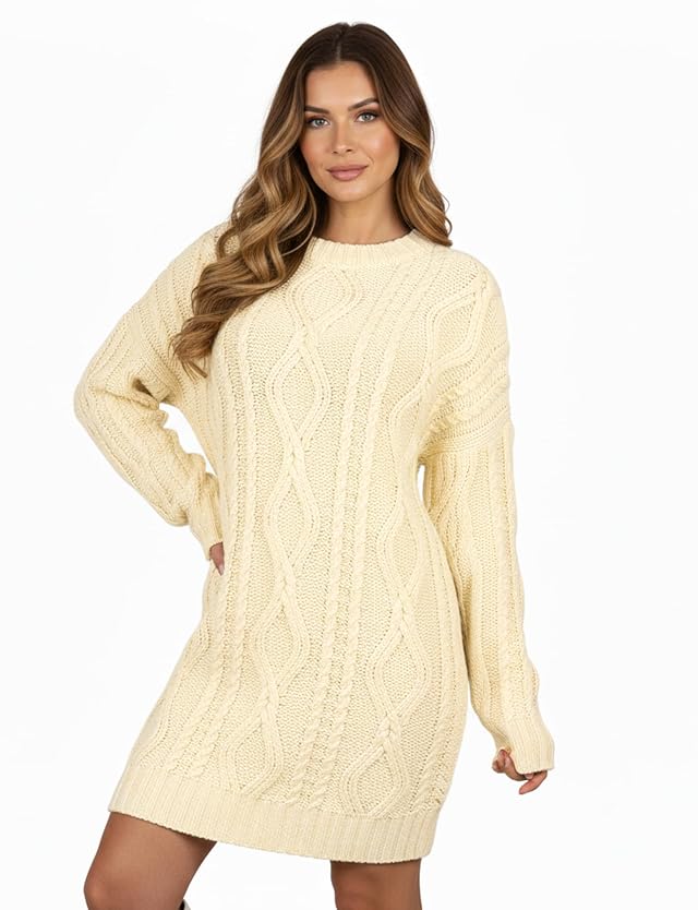 Buauty Sweater Dress Crew Neck Oversized Loose Fit Long Sleeve Casual Comfortable Knit Tunic Style Outfit Wear