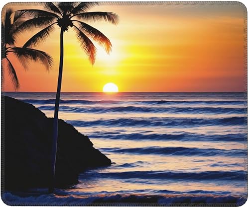 Alfombrilla para mouse de playa, palmera de playa, puesta de sol, base de goma antideslizante, 8.3 x 10.3 pulgadas para computadora portátil de