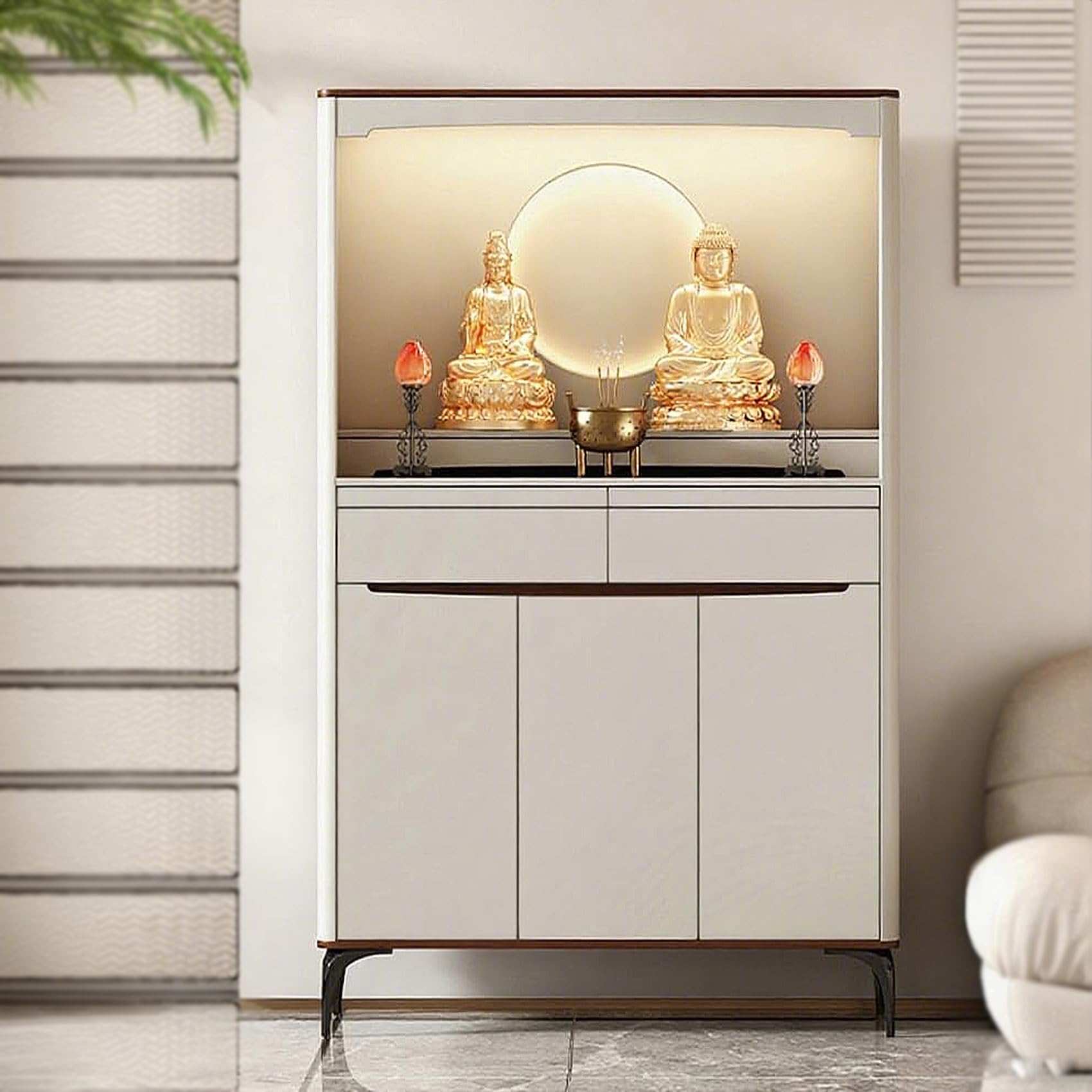 VIBRFURE Buddhist Altar New Chinese Style Cabinet with Storage, Buddha Niche Chinese Cabinet, Shrine Altar Table (118x40x188.5cm with Light)