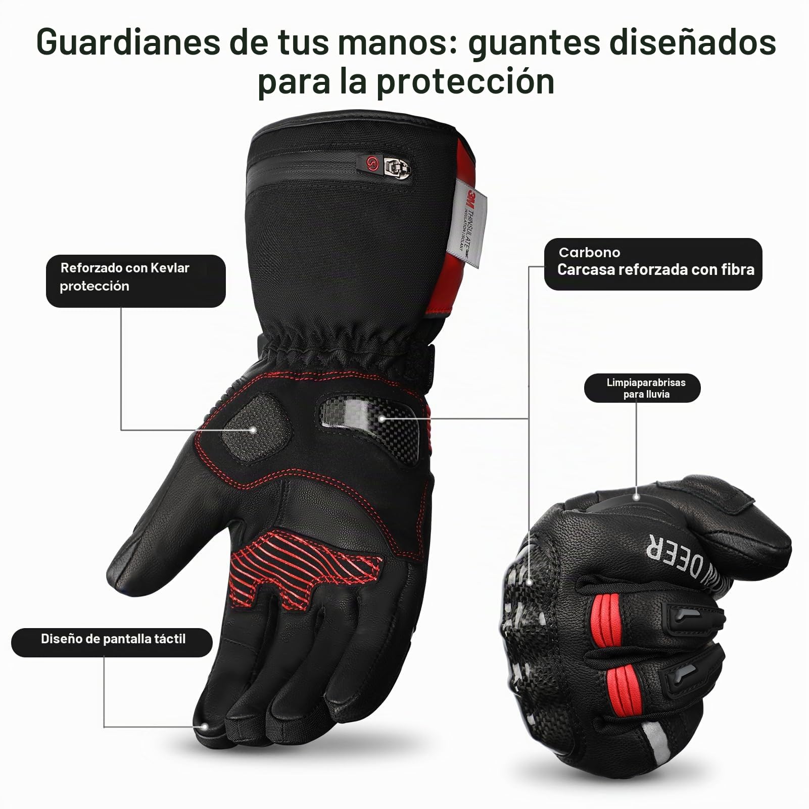 SNOW DEER Guantes calefactados,Guantes de motocicleta,Batería de litio recargable Guantes de esquí para hombre mujer,Esquí Caza Equitación Ciclismo Camping
