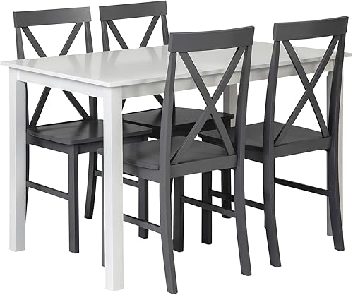 Walker Edison - Juego de mesa de comedor de madera para 4 personas, diseño pequeño y moderno, 4 sillas, 48 pulgadas, para comedor y cocina, blanco y