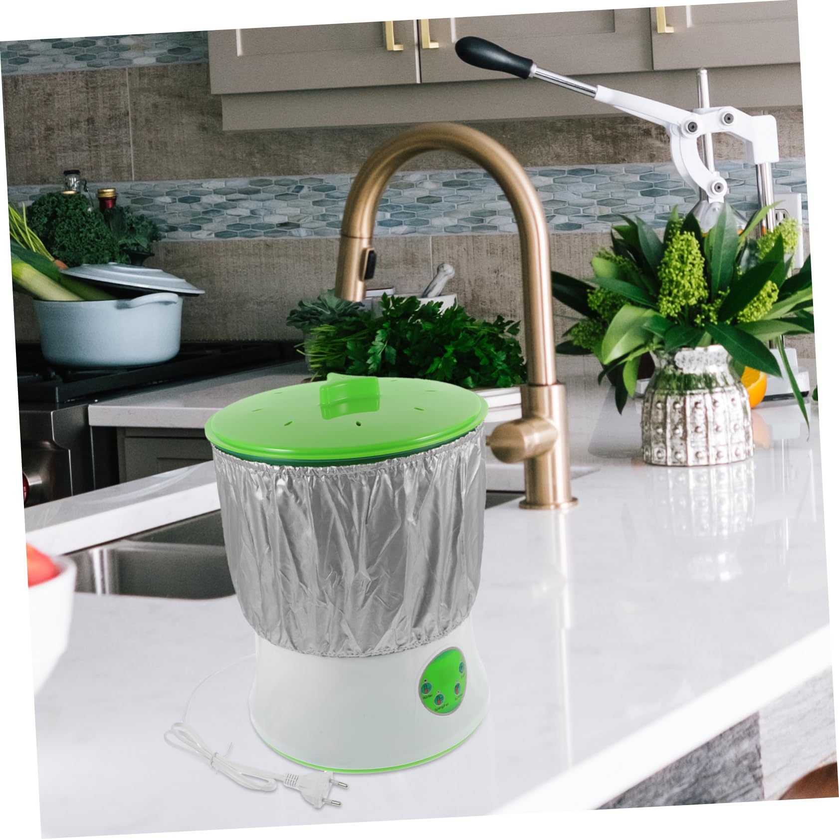 iplusmile Máquina Inteligente para Brotes de Soja Doméstica 220v Doble Capa Gran Capacidad Control Microordenador Riego Automático y Sistema de Drenaje para Germinación en Interior