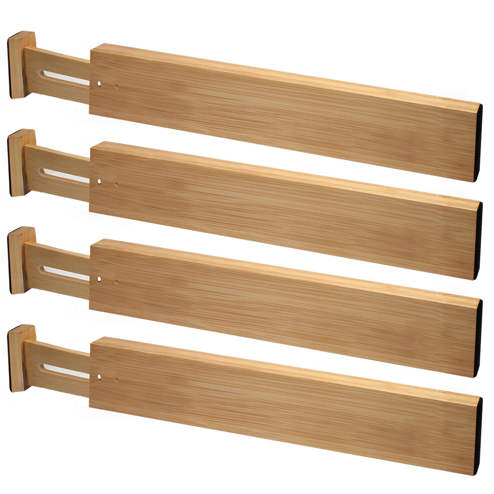 4 Stück Schubladenteiler aus Bambus, 43 - 56 cm, verstellbare Schubladen-Organizer, erweiterbare Schubladentrenner