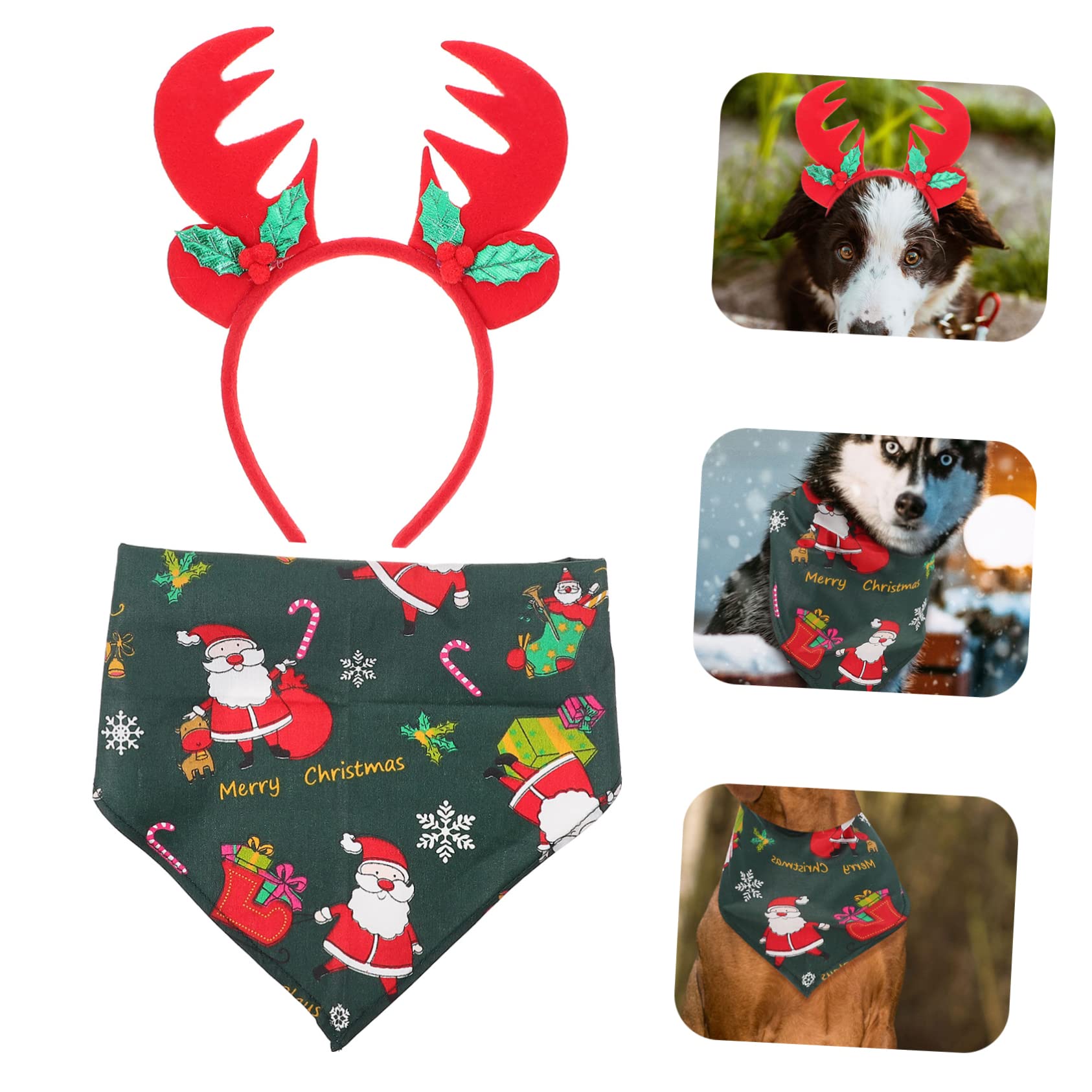 Mipcase 3sets Bandane per Cani e Accessori Natalizi per Animali Domestici Costume per Natale con Cerchietto da Renna e Lavabile e Morbido Adatto Cani e Gatti