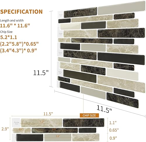 Miniatura 6 de WOWSTAR Azulejos de 10 hojas para despegar y pegar, azulejos de cocina con aspecto de mármol, 12 x 12 pulgadas (bronceado)