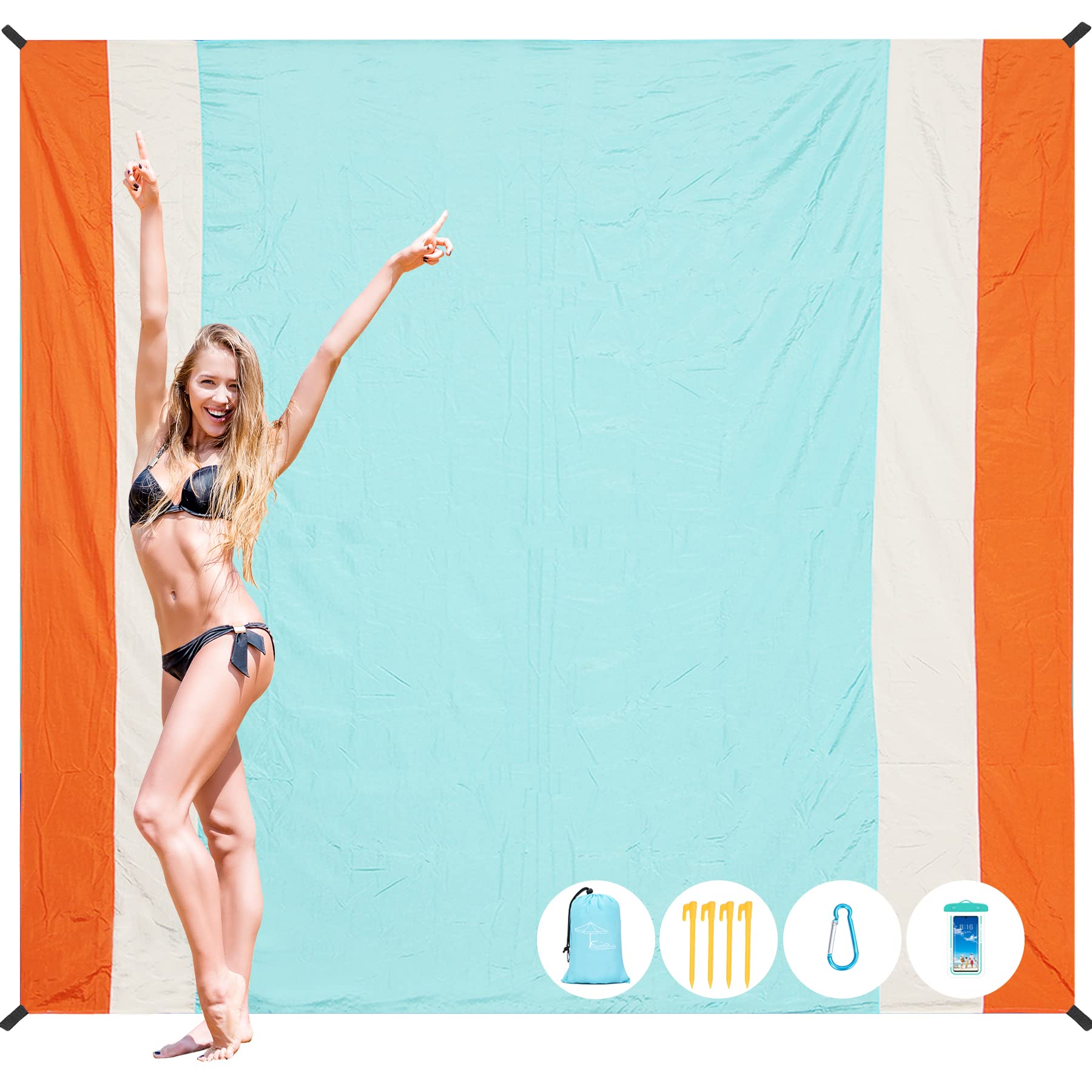 Photo 1 of *USED/SEE NOTES*Famstar Sand Free Beach Blanket,Extra Large 10'X 9' Beach Mat,Oversized Waterproof Lightweight Durable(White Blue Orange)