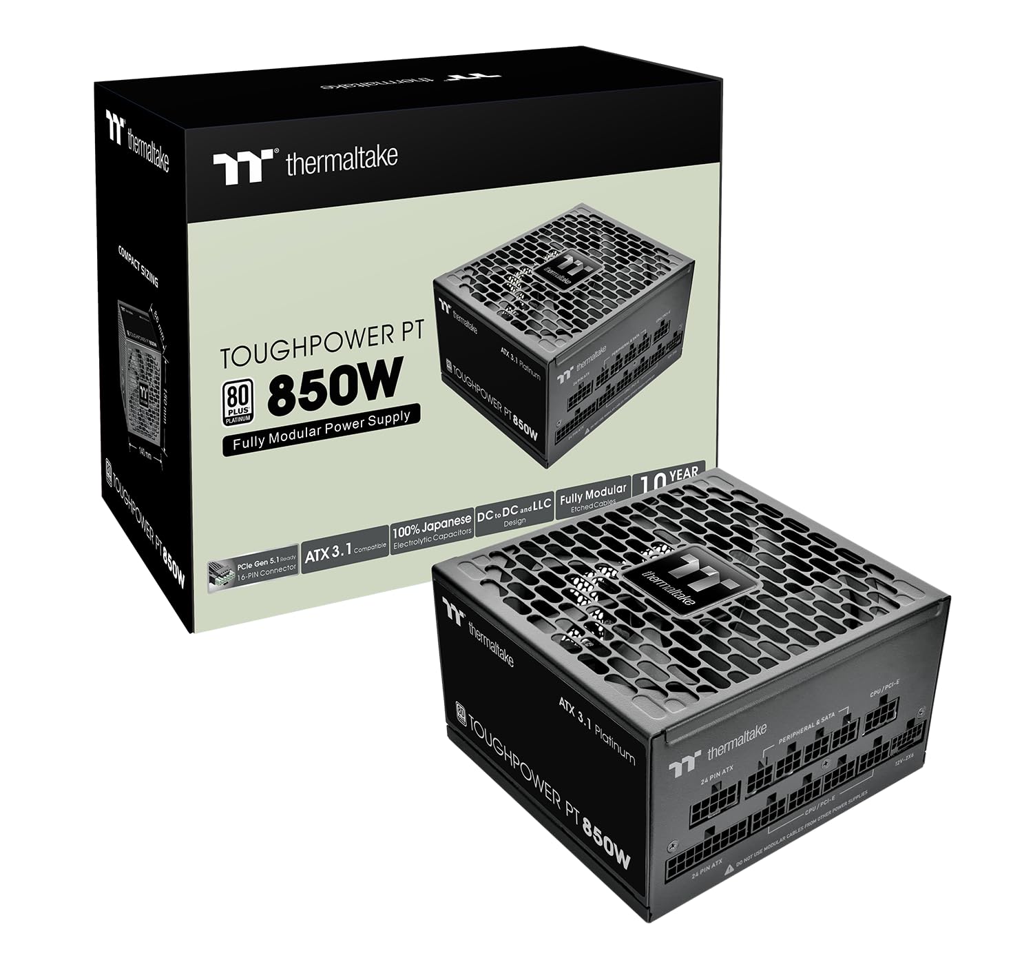 Thermaltake Toughpower PT 1000W | Fuente de Alimentación Totalalmente Modular | ATX 3.1 PCIe Gen 5.1 12V-2X6 | 80 Plus Platinum 92% Eficiencia | Condensadores Japoneses 105°C | 10 Años Garantía
