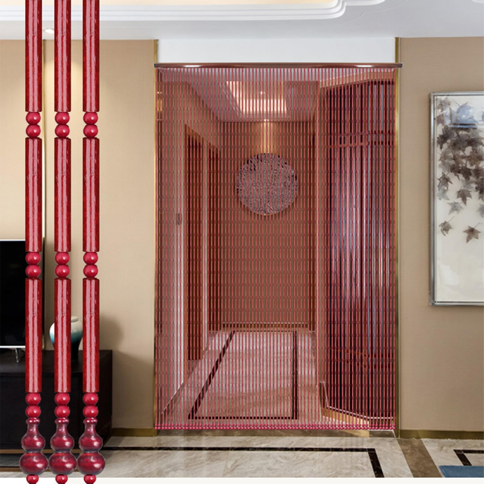 Rideau de porte en perles bois fait à la main, séparateur de pièce rustique et durable