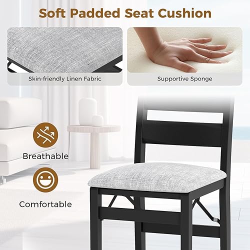 Miniatura 4 de Giantex Juego de 4 sillas de comedor plegables, modernas sillas de cocina tapizadas con respaldo de listones y asiento acolchado, marco de madera de