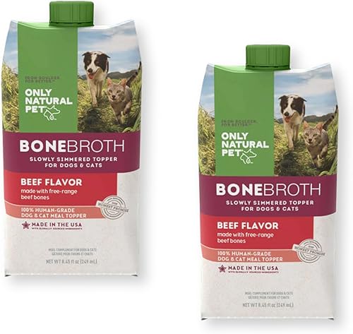 Only Natural Pet Caldo de hueso sabor a carne de res para perros y gatos, 100% grado humano, a fuego lento, de rango libre para alimentos secos o