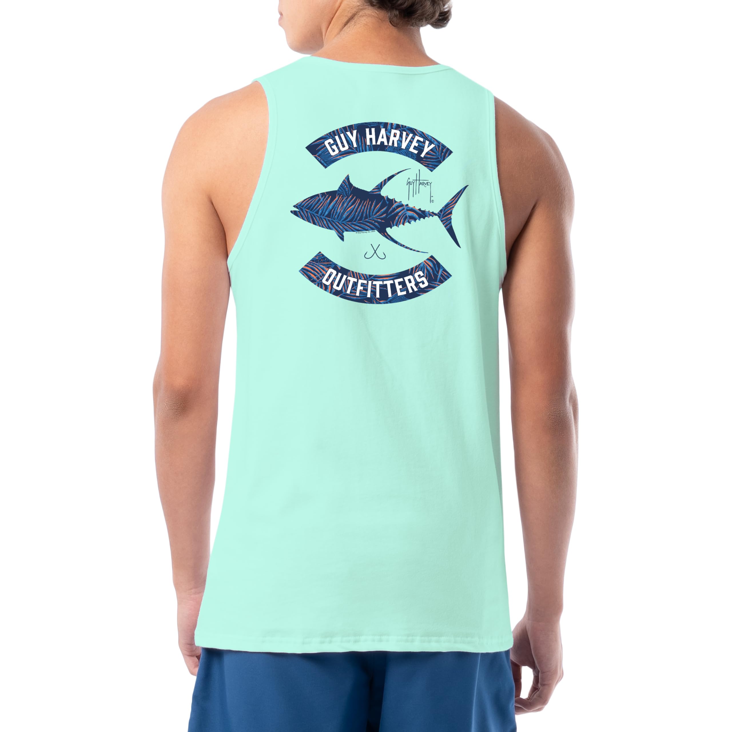 Guy Harvey Men's Fish Collection Graphic Tank Top, Beach Glass/Tropic Tuna, Large
