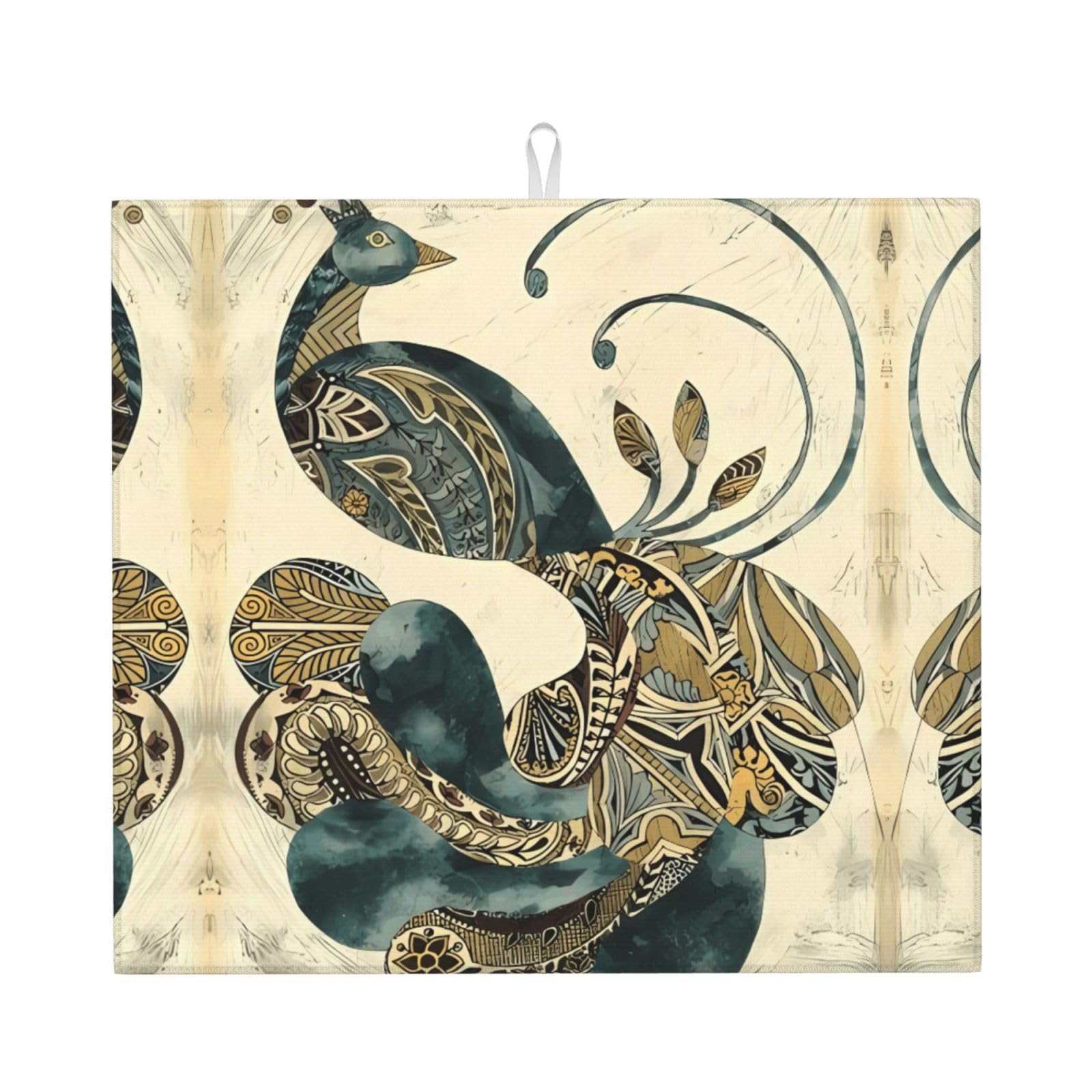 Yyhhaofa Black Peacock Prints Kitchen Drying Mat – Absorbent Dish Throw For Countertops, Non-Slip Quick-Dry Layer With Stylish Prints