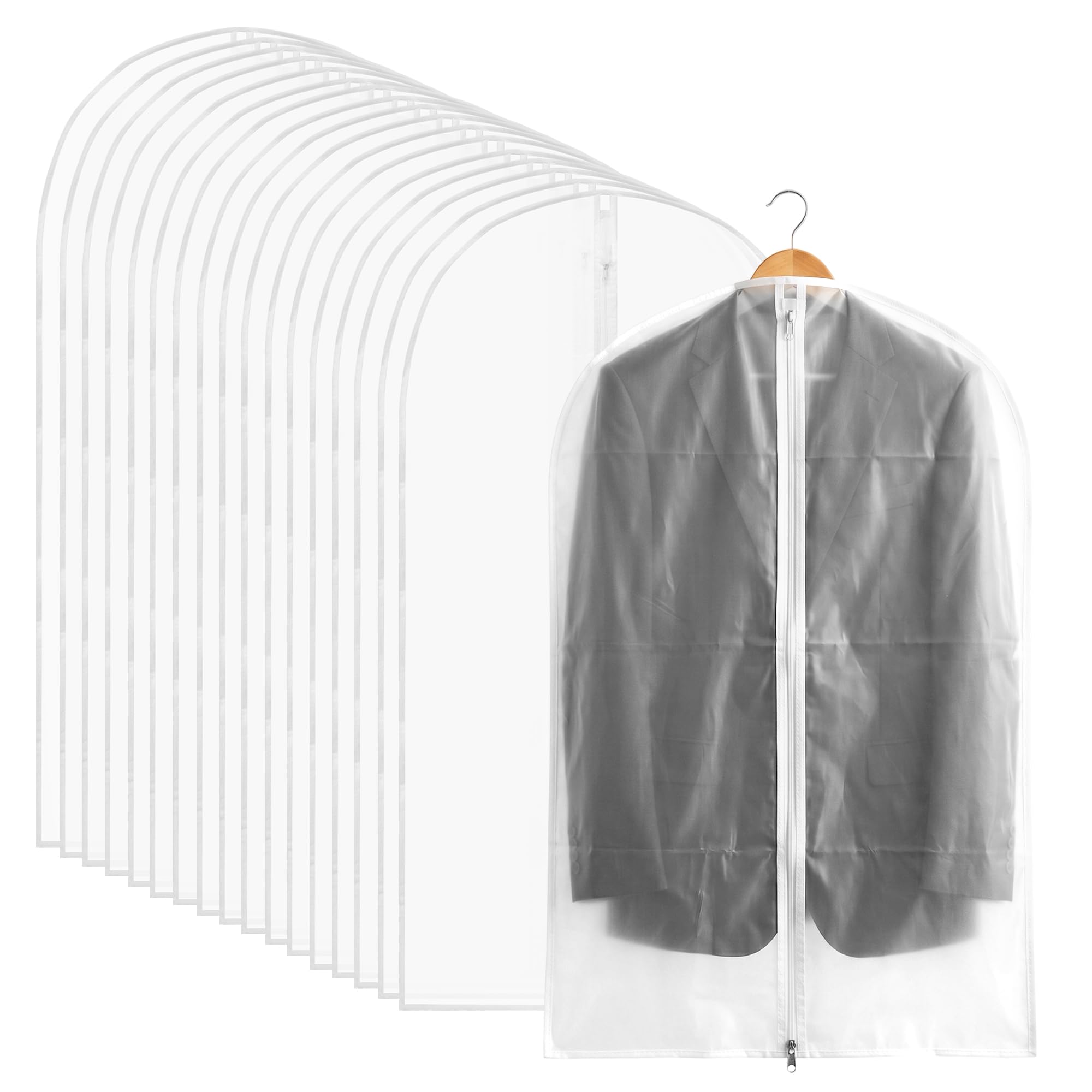 CHIHEUNG 18PCS Garment Bags, 60x100cm Suit Covers with Zip, Dustproof Garment Bags for Hanging Clothes, Translucent Clothes Protector Bags for Wardrobe Storage and Travel