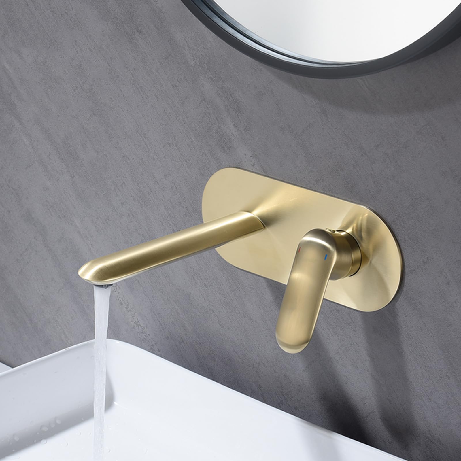 Mitigeur Lavabo Salle de Bain Mural Encastré Or Brossé Eau Chaude Froid