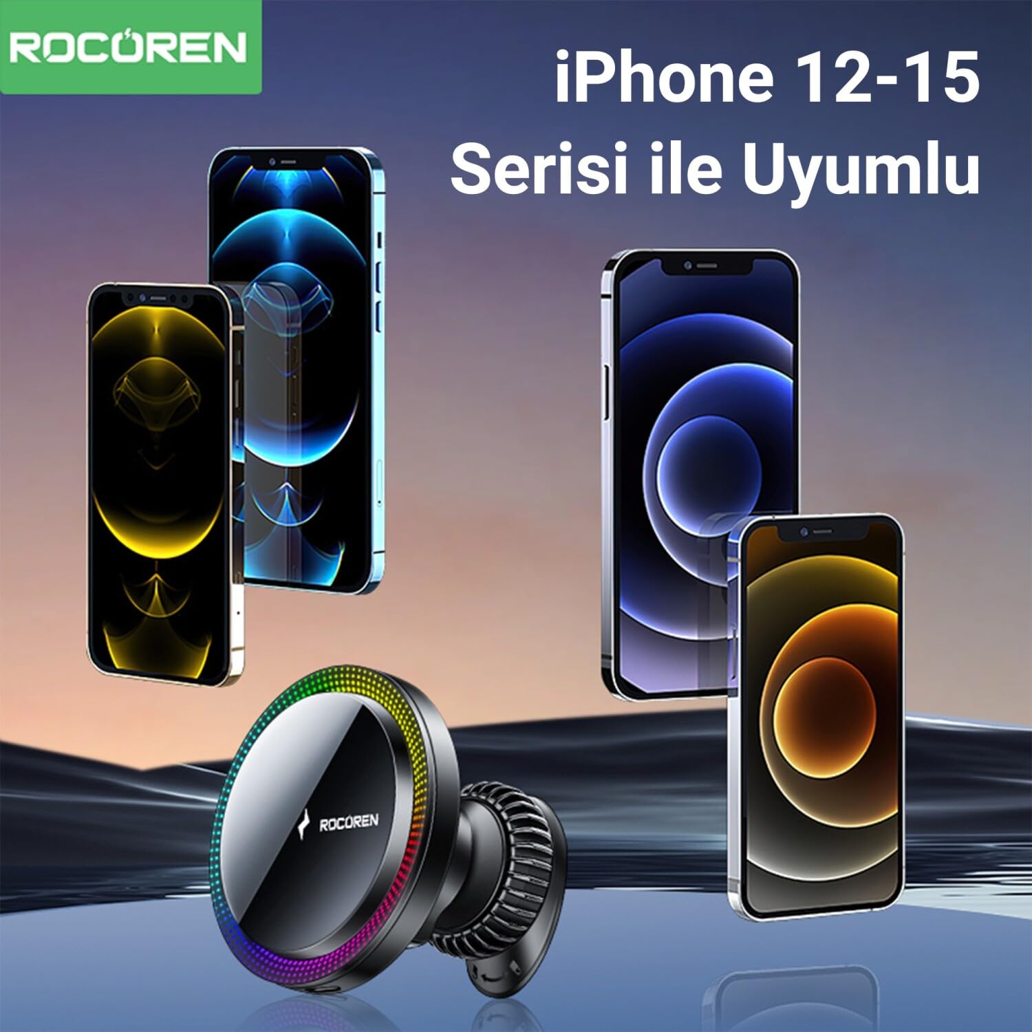 Rocoren 15W Bezprzewodowa ładowarka samochodowa, magnetyczna z QC3.0, Automatyczne i szybkie automatyczne ładowanie bezprzewodowe, rozpraszanie ciepła, kompatybilna z MagSafe, iPhone Series