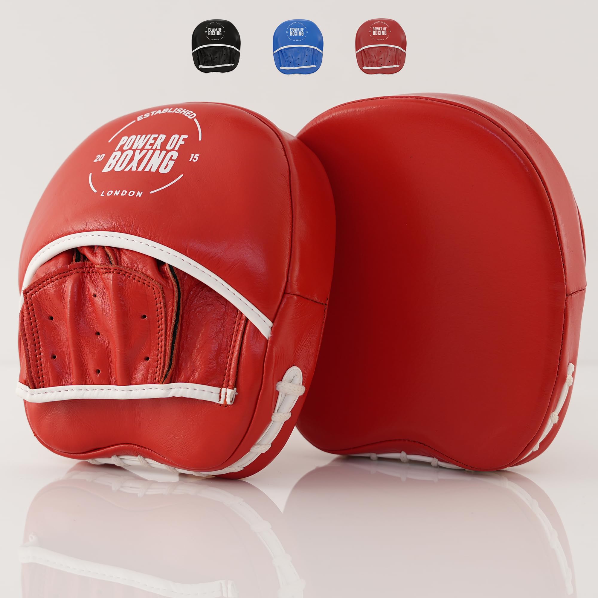 POWER OF BOXING Focus Mitts, 100% Cowhide Leather Boxing Pads, Curved Kickboxing Pads, Focus Pads for MMA, Muay Thai, Karate, Martial Arts and Coaching, Boxing Mitts for Training (Royal Red) — image 1