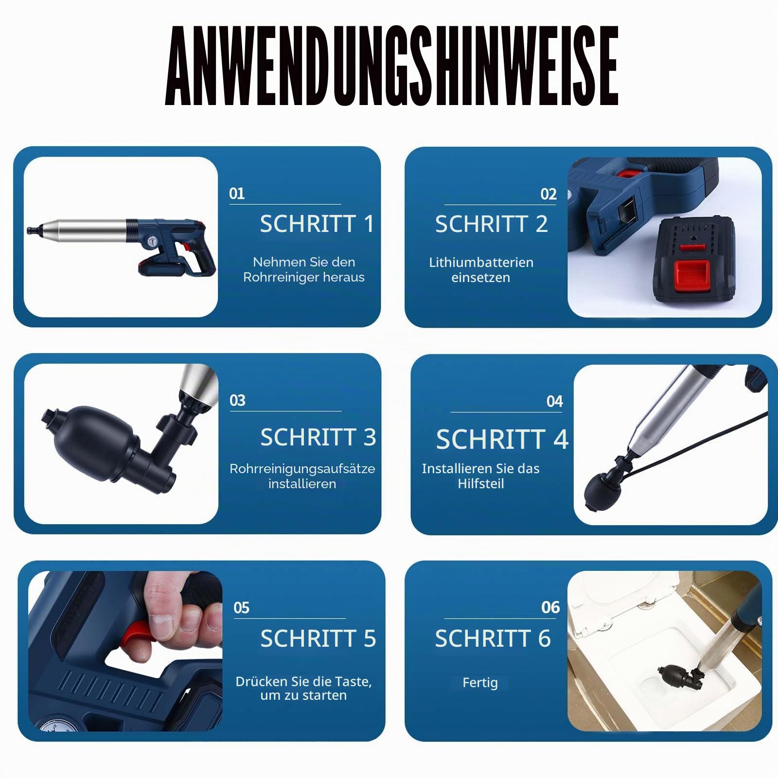 Elektrischer Toilettenkolben, Pressluft Rohrreiniger Toiletten Pömpel Edelstahl Toilettenkolben Kit mit Luftdruckanzeige und 4 Gummiadapter Abfluss Entblocker für Bad Küche Toiletten Bodenablauf