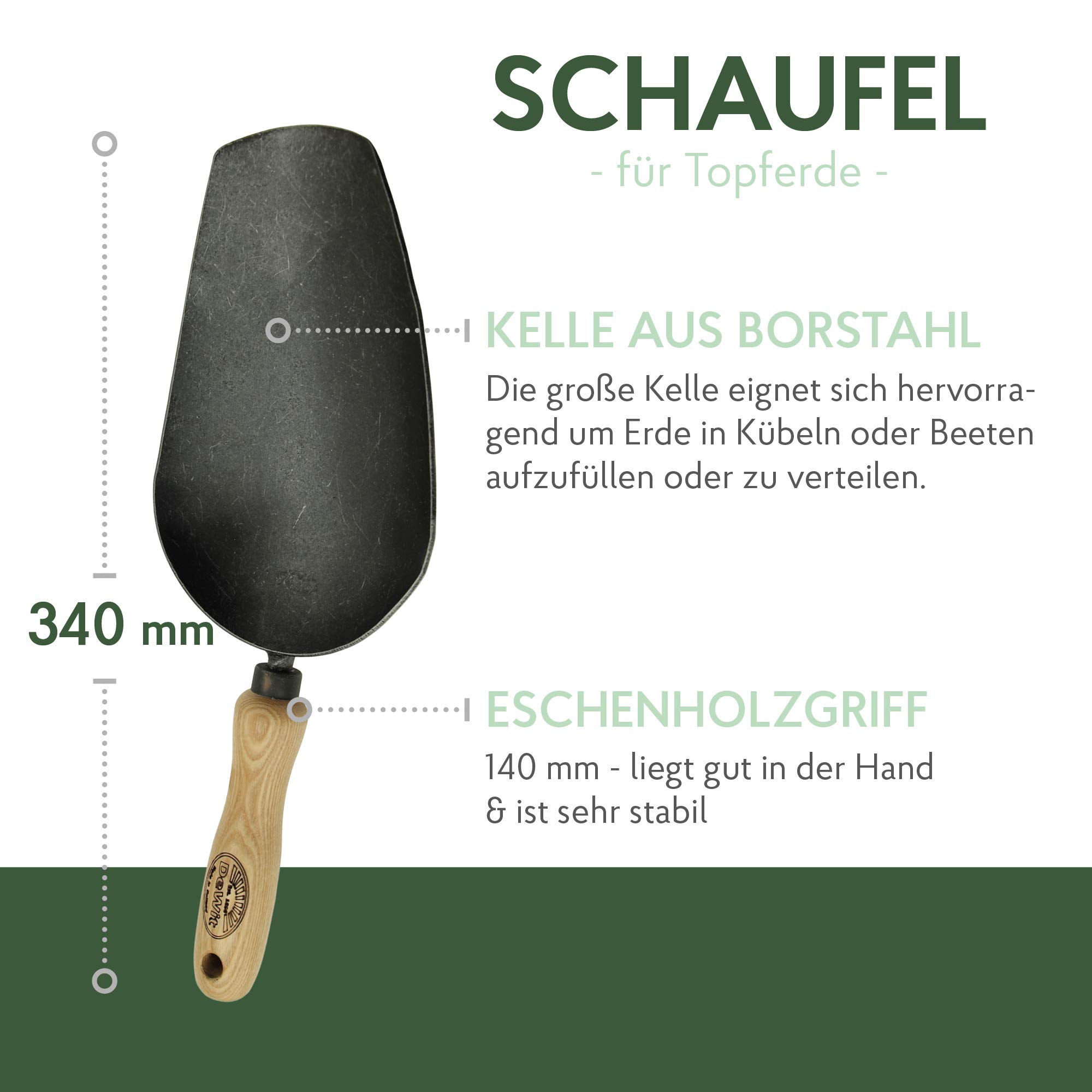 DeWit Gartenschaufel klein 34 cm Borstahl FSC Handschaufel Blumenkelle Holzgriff Made in Holland