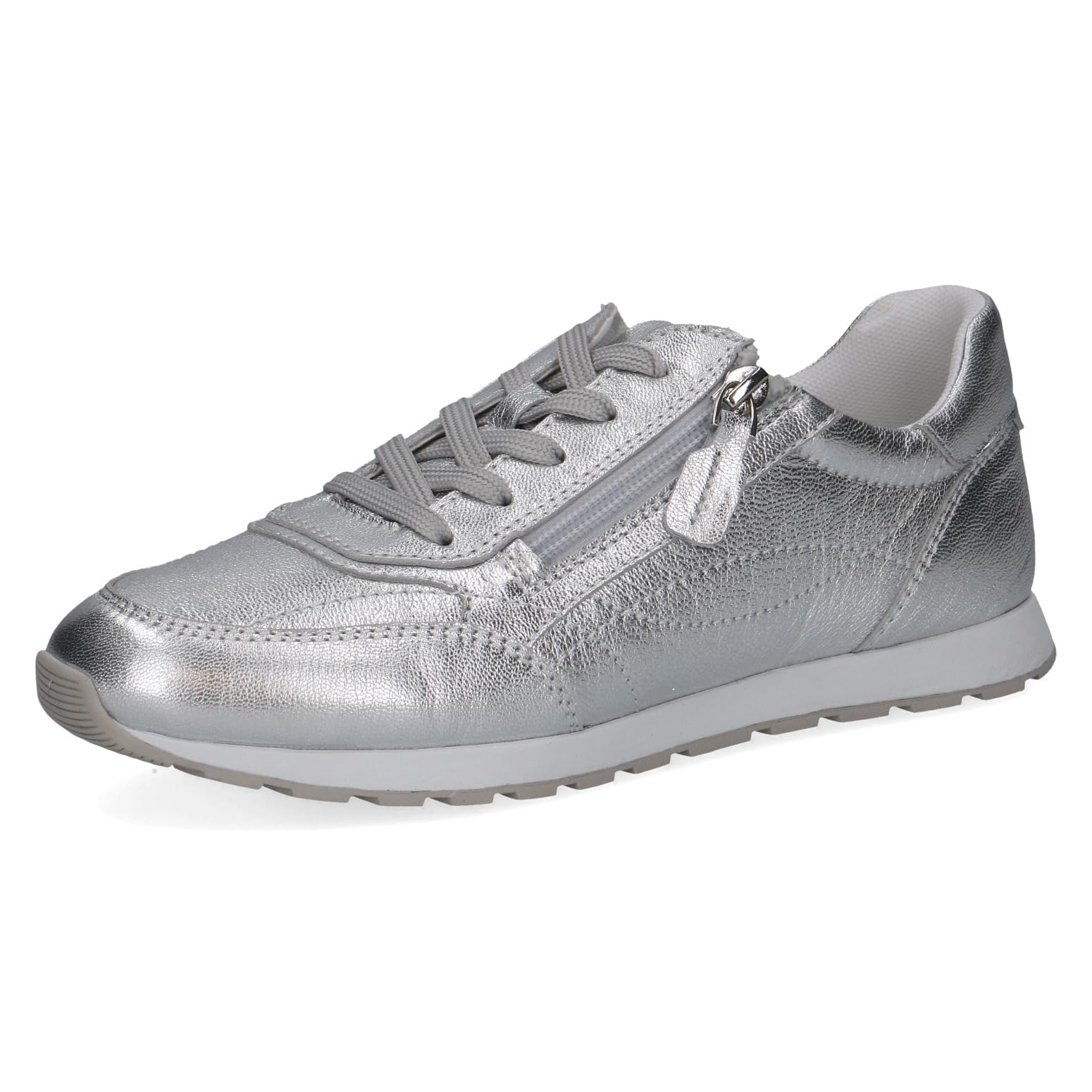 CAPRICE Women's Leather Sneakers, Metallic (Silver Metal.), 5 UK
