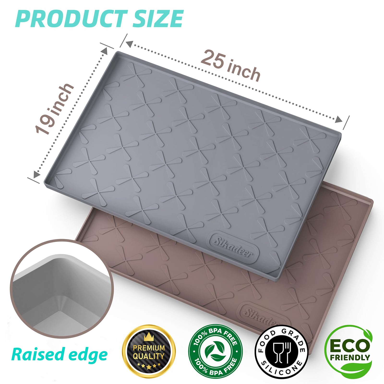 SIKADEER Wasserdichte Untertischmatte, 63,5 x 48,3 cm, Silikonmatte, Küchenschrankeinlage und Schubladenregal, Spülbeckenschutz für Badezimmer-Organizer und Aufbewahrung, flexible Abtropfschale für