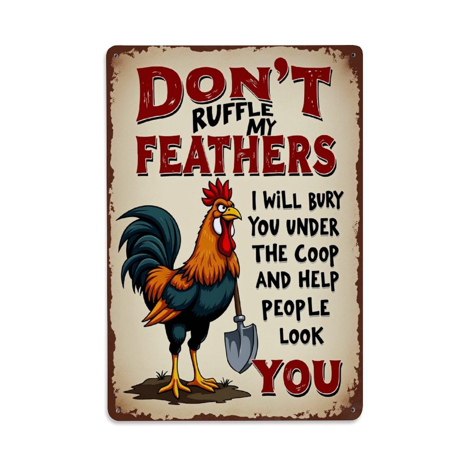 Enderetf Vintage Rooster With Shovel And Text Tin Sign Metal Poster, Home Bar Garage Man Cave Cafe Indoor & Outdoor Wall Decoration 8X12inches