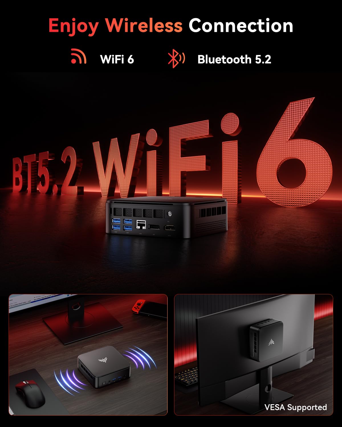 NiPoGi E3B Mini PC AMD Ryzen 5 7430U 16GB RAM 512GB SSD WiFi 6 BT 5.2 4K Triplo Display VESA