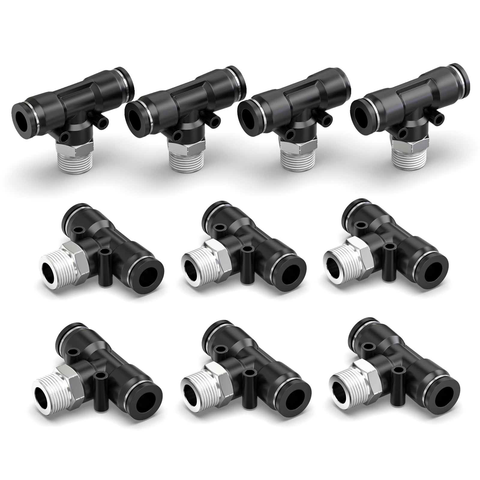 10 piezas azul de 10 mm de diámetro exterior en T de 3 vías empujar para conectar neumáticos accesorios (PE-10) — view 16