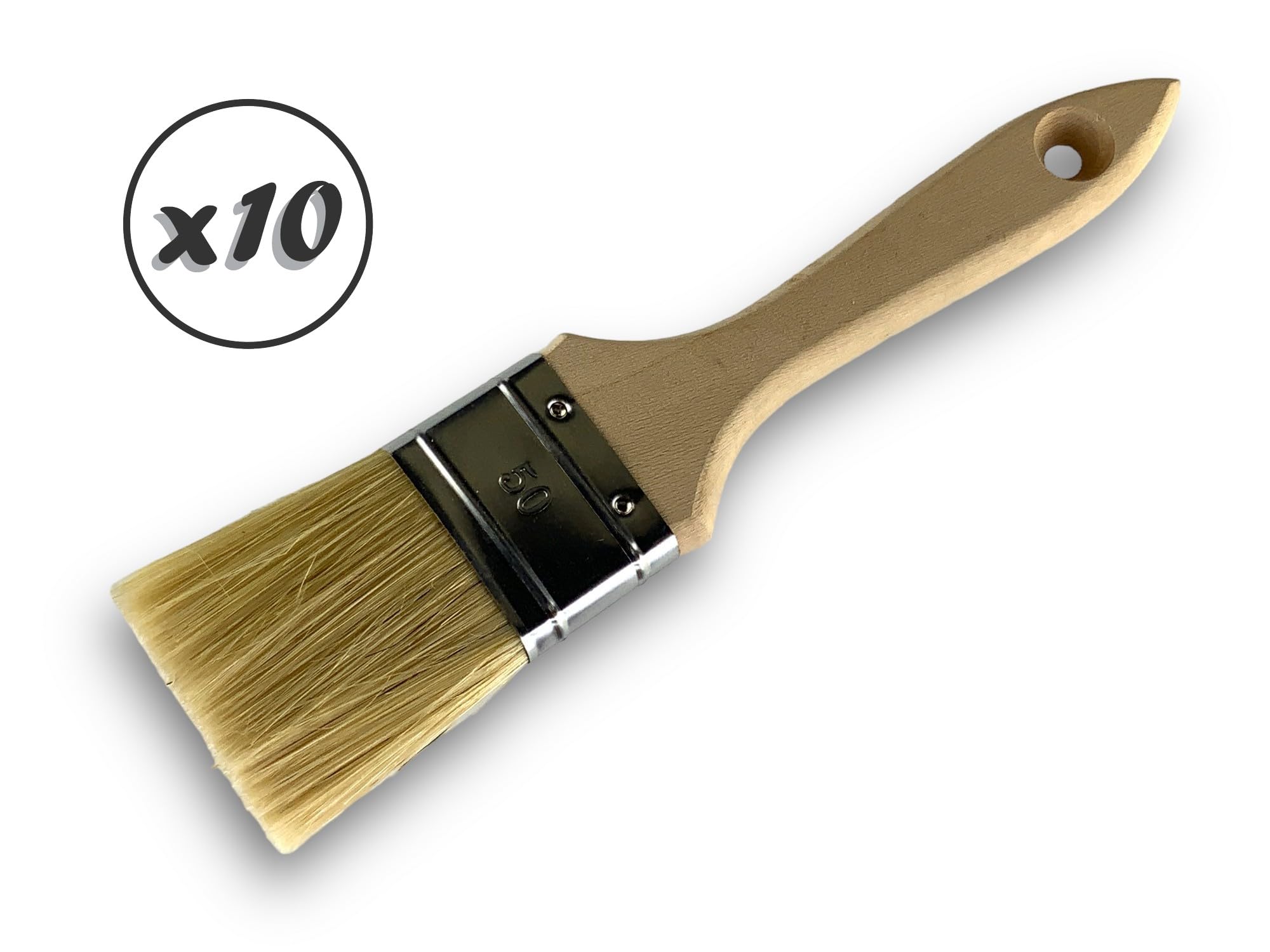 Pędzel do lakieru Pro gruba seria | Zestaw 10 | Szerokość 50 mm | Wyjątkowo biały jedwab | Naturalny drewniany uchwyt | Multi wspornik | Lakier akrylowy lakier do lazury | Kibros 323_50x10