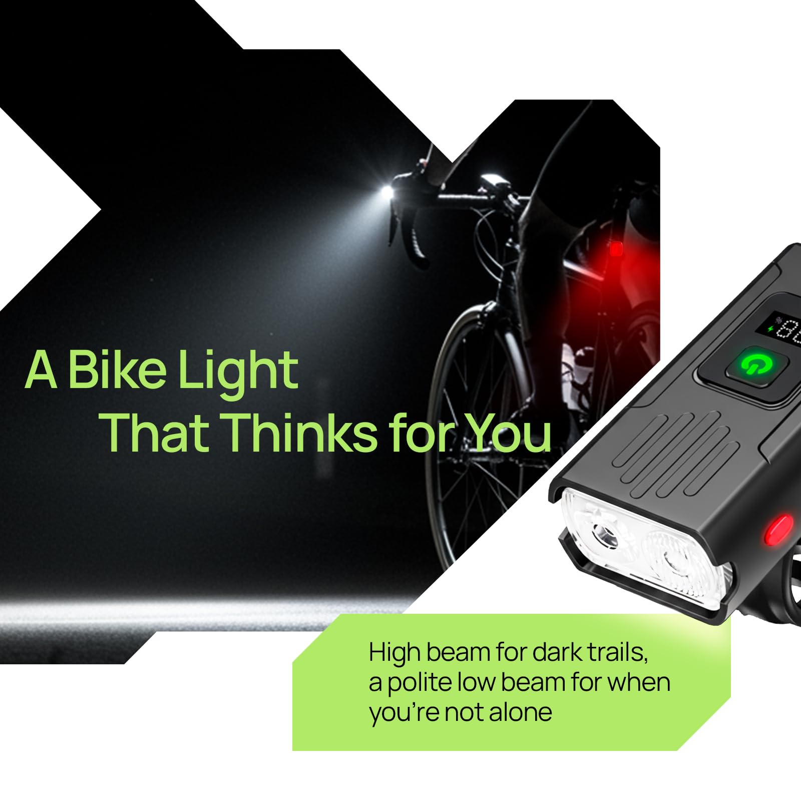 Luces inteligentes para bicicleta delanteras y traseras, kit R15, recargable por USB C con detección de freno automático, juego de faros delanteros y traseros impermeables de 500 lúmenes para