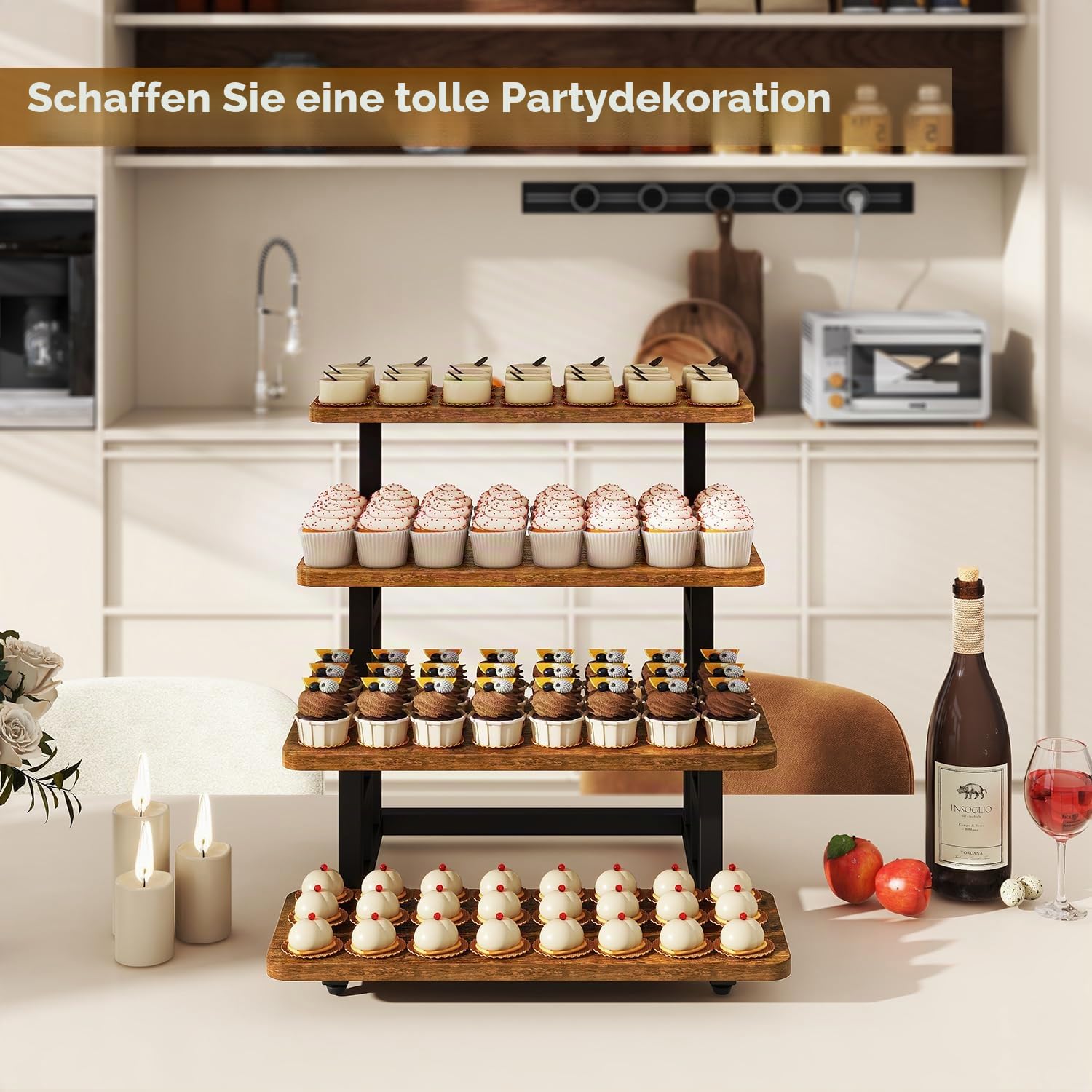 IBUYKE Etagere Holz,2er Set,Tortenständer,Kühlplatte Buffet,Braun TLJ018H-2