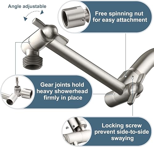 Vista 53 de BRIGHT SHOWERS Extensor de brazo de ducha de latón para lluvia y cabezal de ducha de mano, brazo de extensión universal de 5 pulgadas, altura y Cromo