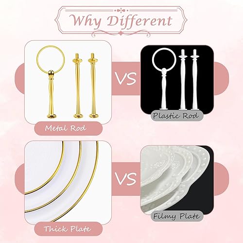 PinCute Juego de 5 piezas para exhibición de mesa de postres - 2 soportes para cupcakes/torre escalonada para pastel de taza y 3 bandejas para