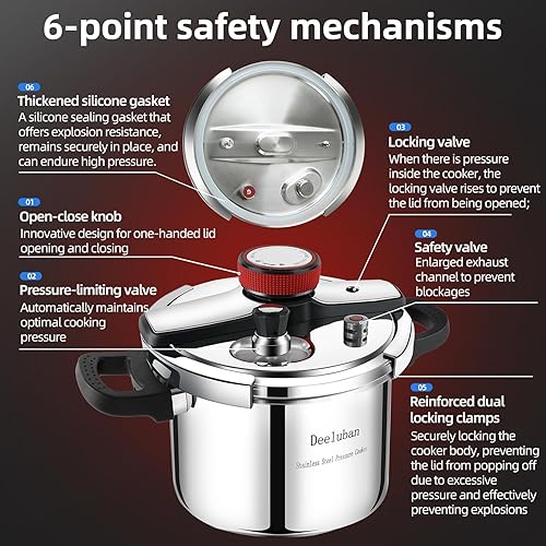 Miniatura 2 de Olla a presión de acero inoxidable de 8 cuartos de galón, olla a presión superior para estufa comercial, bloqueo con una mano, compatible con gas e