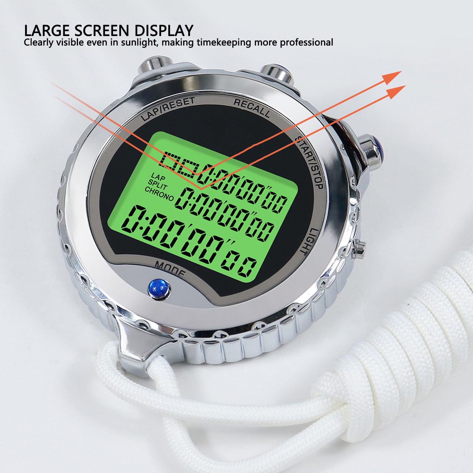 Cronometro Timer Lega Resistente all'Acqua Ampio Display 100 Giri Memoria Sport Digitale Timer con Orologio Sveglia Calendario Luminoso per Allenatori