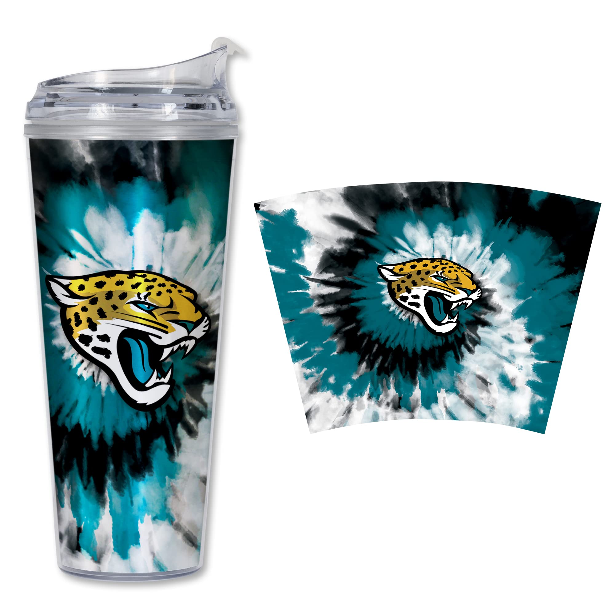 Rico Industries NFL Football Glitter 24oz Acrylic Glitter Tumbler with Hinged Lid, Officially Licensed Double Wall Tumbler with Straw