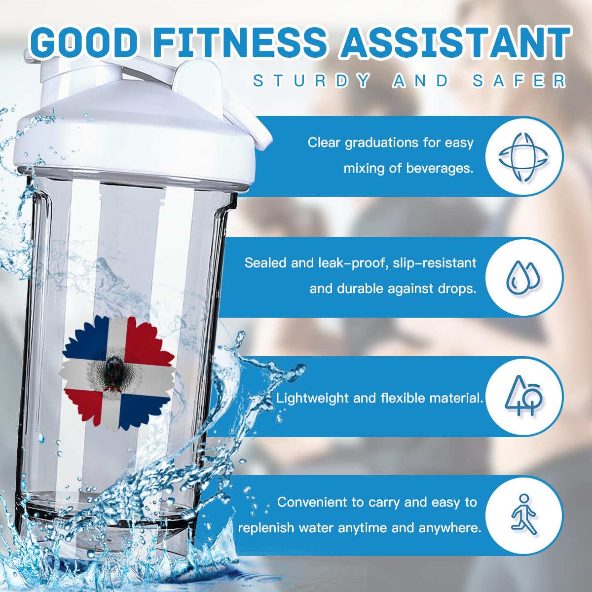 Flower Dominican Republic Flag 18 Ounce Shaker Bottle Drink Mixer Leak-proof Pre Workout Protein Shakes Meal Replacement Shakes Bottles 500ML/18 Oz White-22&-A01